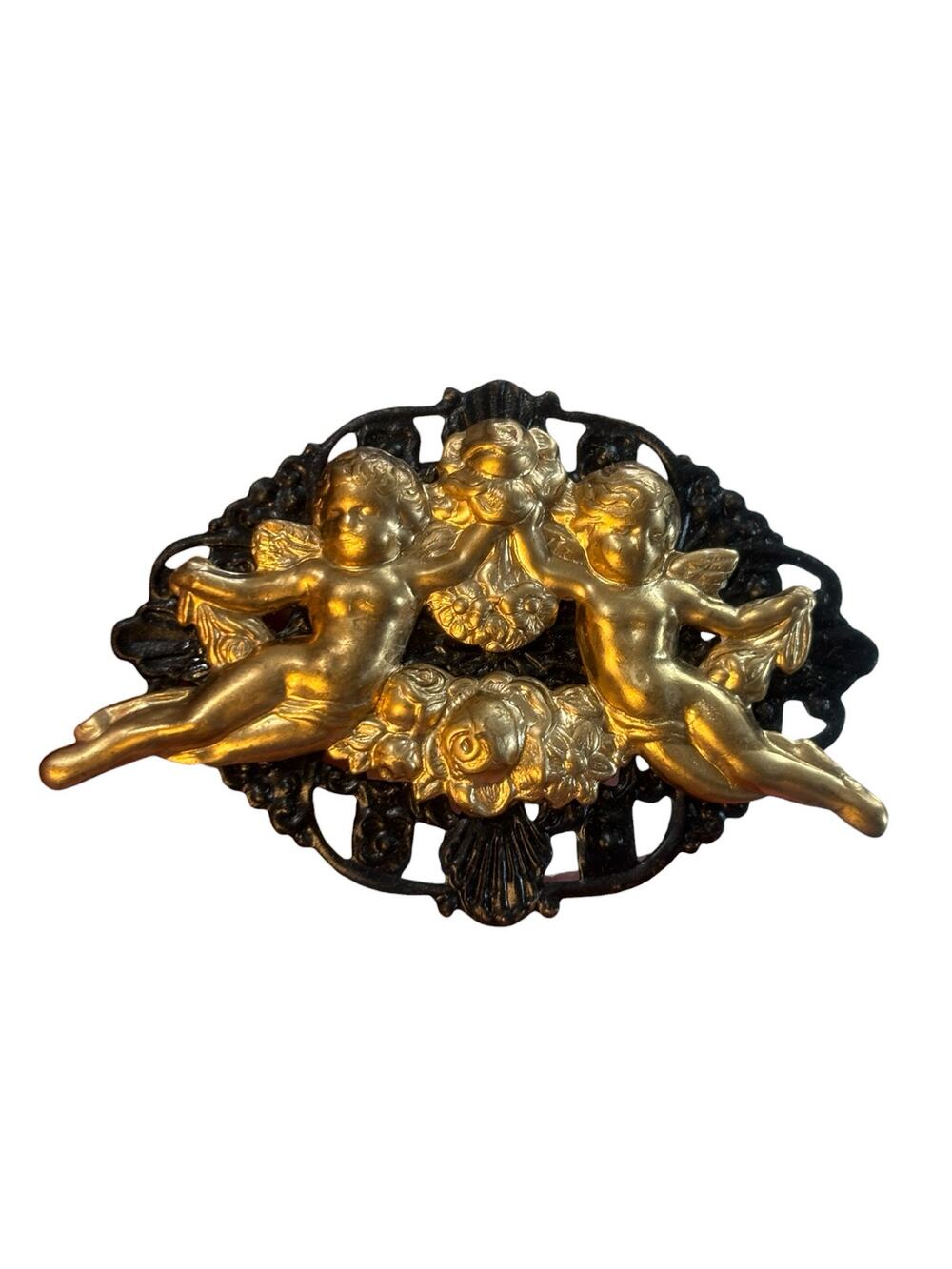 Vintage Cherub Brooch Gold Tone Putti Angel Victorian Revival Statement Artisan
